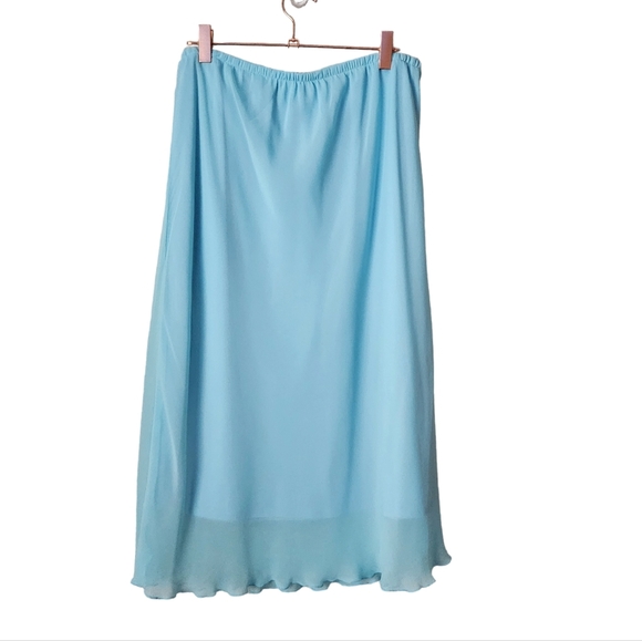 VINTAGE Y2K Lettuce Hem midi skirt pull on in baby blue - Picture 1 of 6